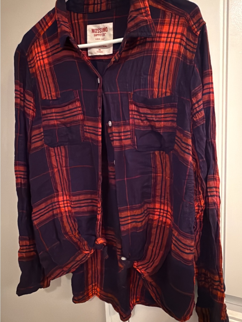 Mossimo Supply Co. Navy and Orange Plaid Button-Down Shirt